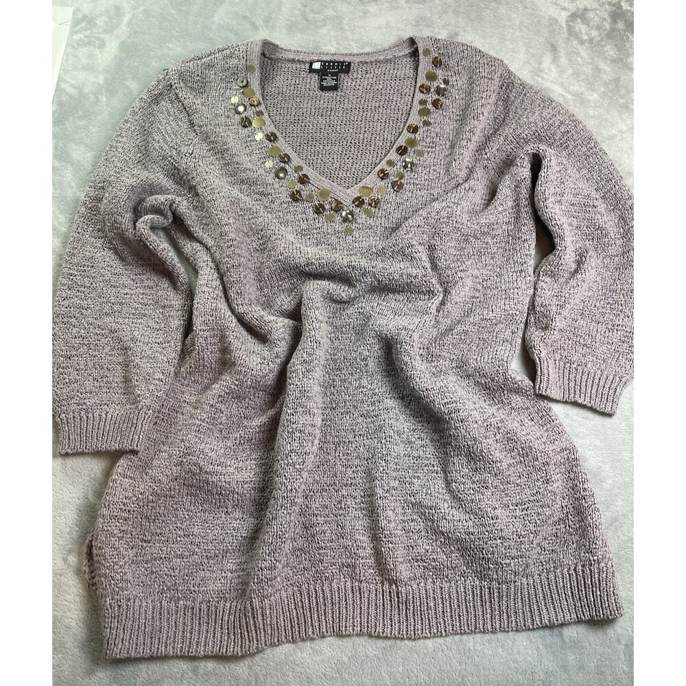 Carole Little NWOT embellished v-neck long sleeve womens sweater sz 1X cottage